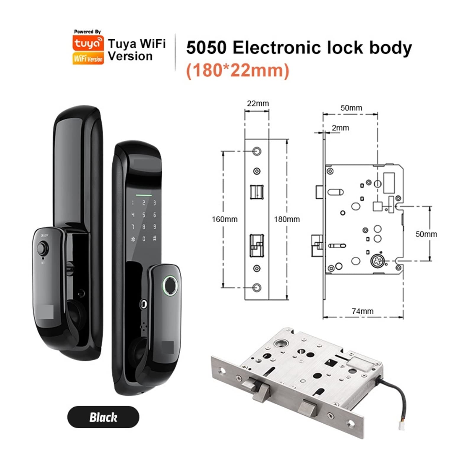 Inteligentny zamek, Elektroniczny czytnik linii papilarnych biometryczny panel matowy cyfrowy inteligentny zamek do drzwi TUYA lub TTLock APP hasło karta elektroniczna bezpieczeństwo(TUYA (wifi))