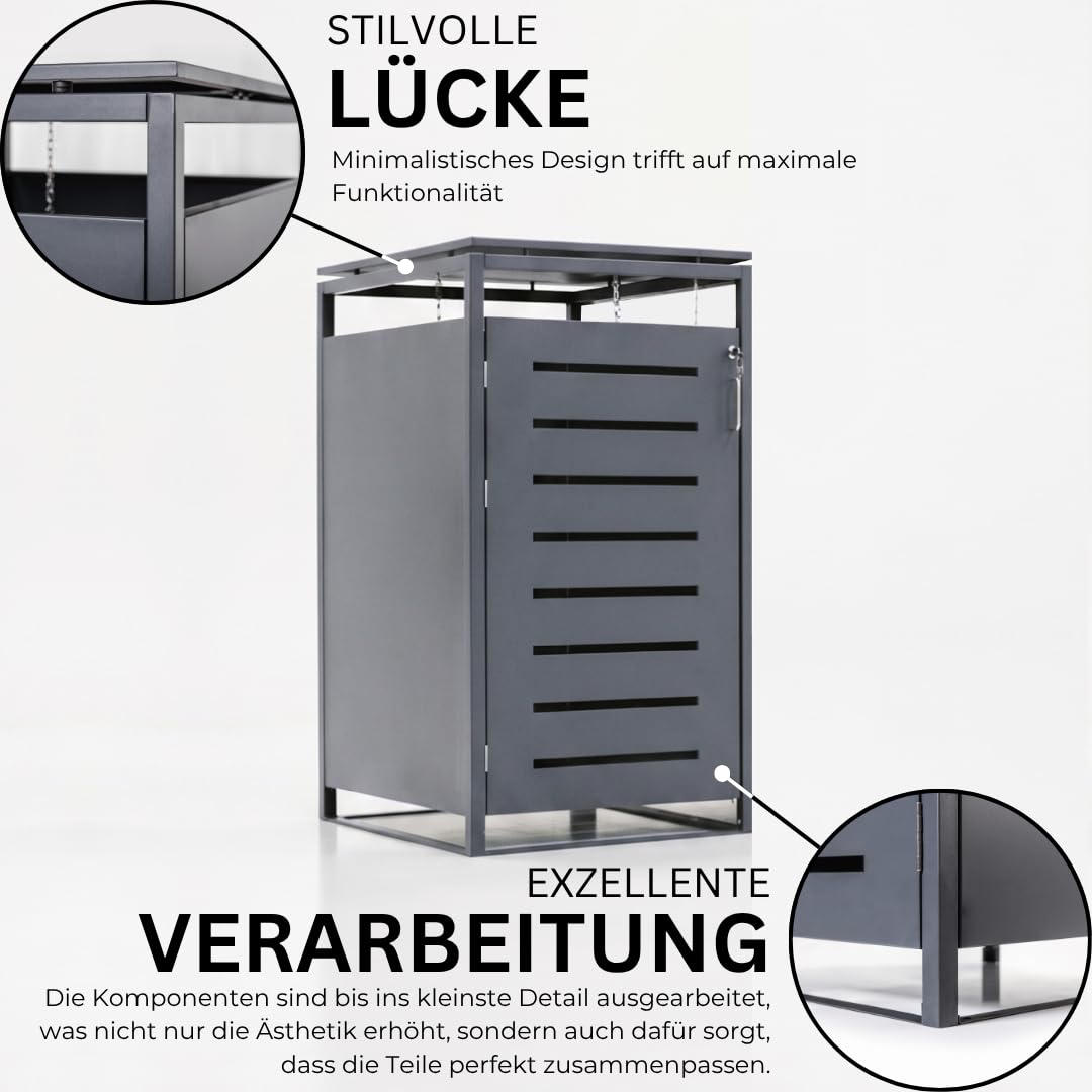 Mega Holz Mülltonnenbox 3er Set, abschließbare Müllbox, je 240 Liter | Mülltonnenverkleidung für draußen, 198 x 80 x 117 cm, Mülltonnenverkleidung, 60 bis 240 Liter Tonnen, Stahl pulverbeschichtet