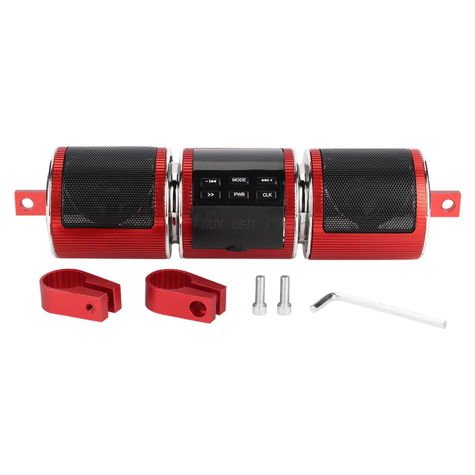 Motorcycle Speakers, Waterproof Bluetooth Stereo Speaker System with USB TF MP3 Music Player, Universal Handlebar Speaker Kit (Red)