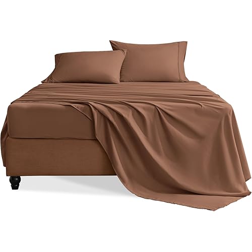 Twin Sheets Set, 3 Pieces Hotel Luxury Soft Microfiber Bed Sheets Set, Up to 16" Deep Pockets, Oeko-Tex Sheets with Elastic, Breathable, Wrinkle Free (Brown,Twin)