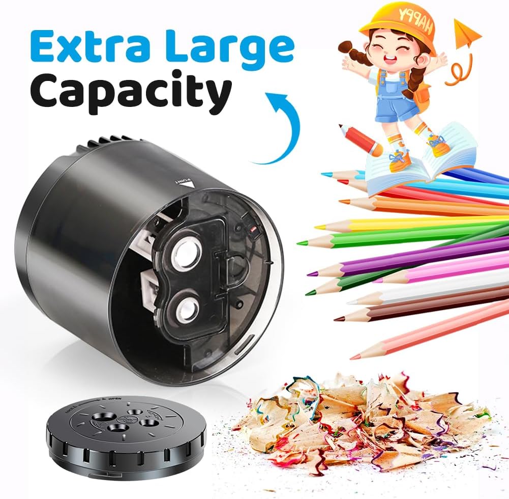 Heavy-Duty Electric Pencil Sharpener USB and Battery Power 4 Replacement Blades 4-Hole Adjustable for 6-12mm Art Pencils Large Capacity Automatic Pencil Sharpeners Black image 5