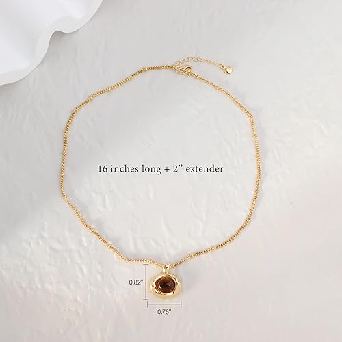 Miniatura 3 de Jean Beau Collares con colgante de piedra dorada para mujer, collar grueso de piedras preciosas colgantes para boda, baile de graduación, joyería de