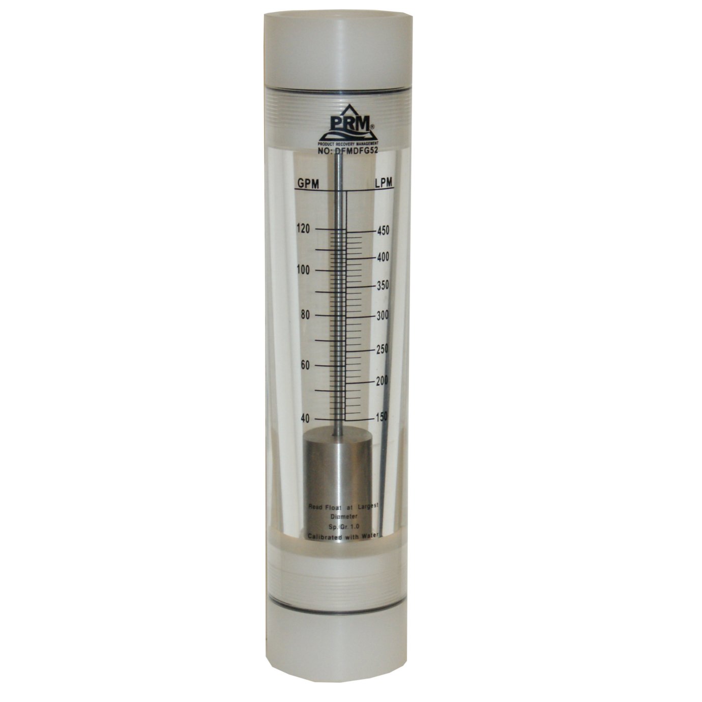 PRM FMDFG52 40-120 GPM Water Rotameter Flow Meter – 2 Inch Female NPT Connections, Acrylic Body, 304 Stainless Steel Float, Viton Seals, UV Resistant, ±4% Accuracy, Max Pressure 85 PSI, Max Temp 125°F