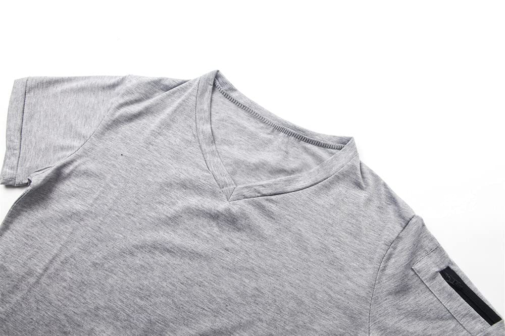 GUBIDIAO Men's V Neck Muscle Athletic Shirt Bodybuilding Gym Workout Tee Shirt Short Sleeve Zipper Casual Summer Top (Navy,XL,X-Large)