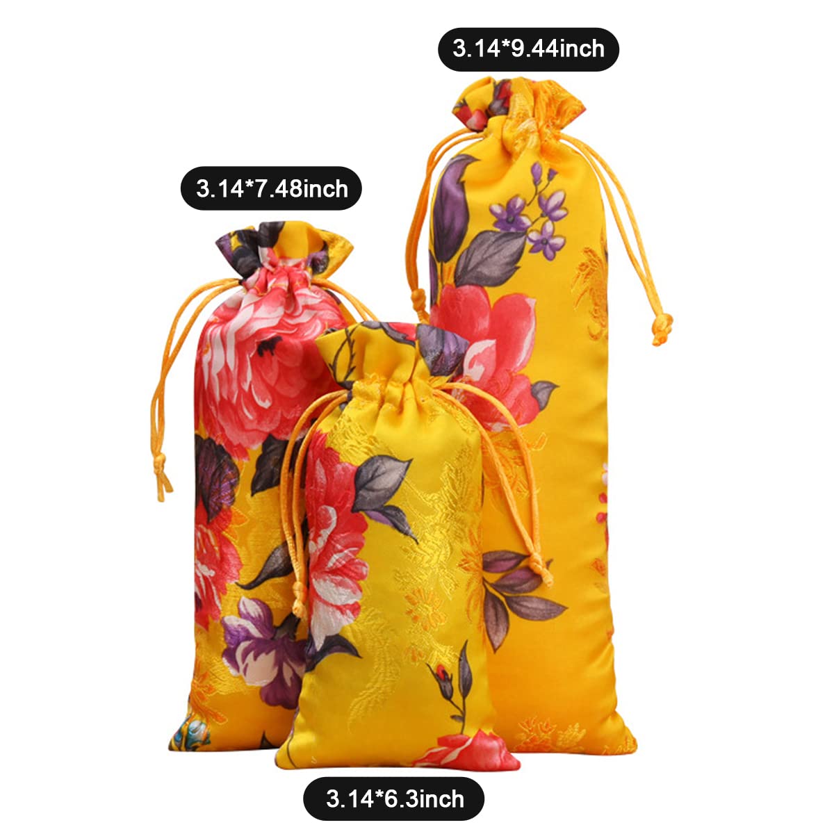 Petunny 20Pcs Chinese Silk Brocade Jewelry Pouch Bag,3.14 x 9.44 inches Silk Candy Sachet Drawstring Pouch Wallet Jewelry Chinese Candy Sachet Bag for Christmas Halloween Thanksgiving,Mix Color