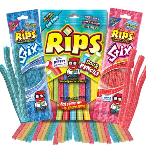 Rips Extreme Sour And Sweet Sugar Coated Gummy Candy Assortment, Fruit Flavored Stix And Pencils Chewy Rope Candies, Pack Of 3 #TOP13