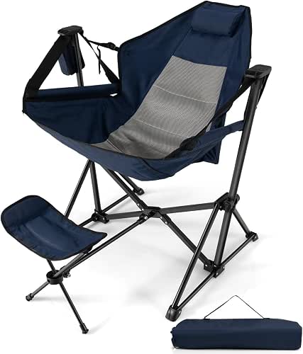 HAPPYGRILL Hammock Camping Chair, Outdoor Folding Swinging Chair with Retractable