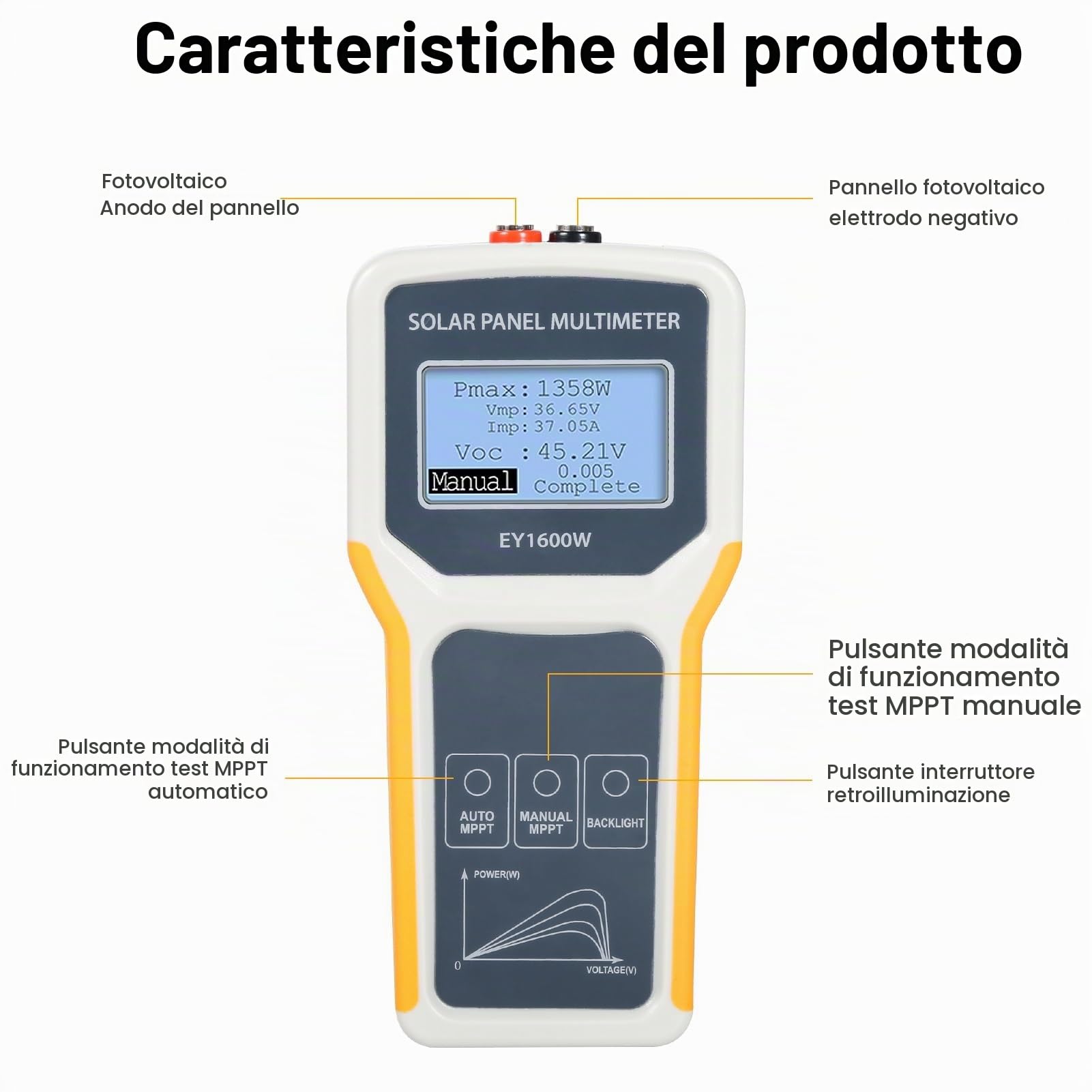 Jadeshay Multimetro per Pannelli Solari Fotovoltaici,1600W Multimetro per Pannello Solare Fotovoltaico LCD Tester del Punto di Massima Potenza Tester MPPT di Tensione e Corrente
