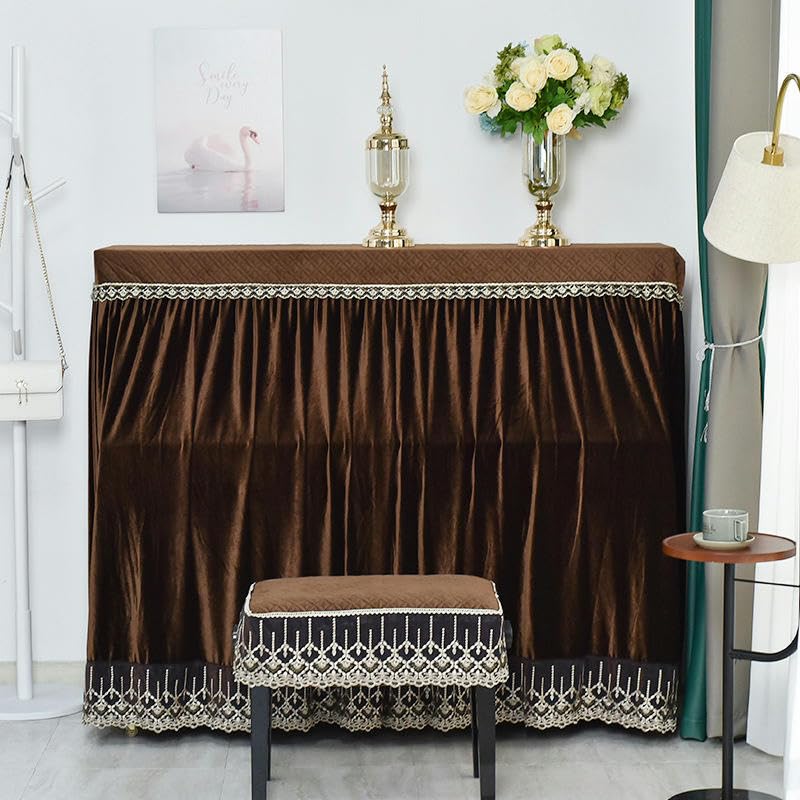 Per pianoforte standard da 150 cm copertura antipolvere per pianoforte verticale con volant in velluto oro nero con copertura per sgabello copertura per pianoforte mezza verticale copertura parasole i