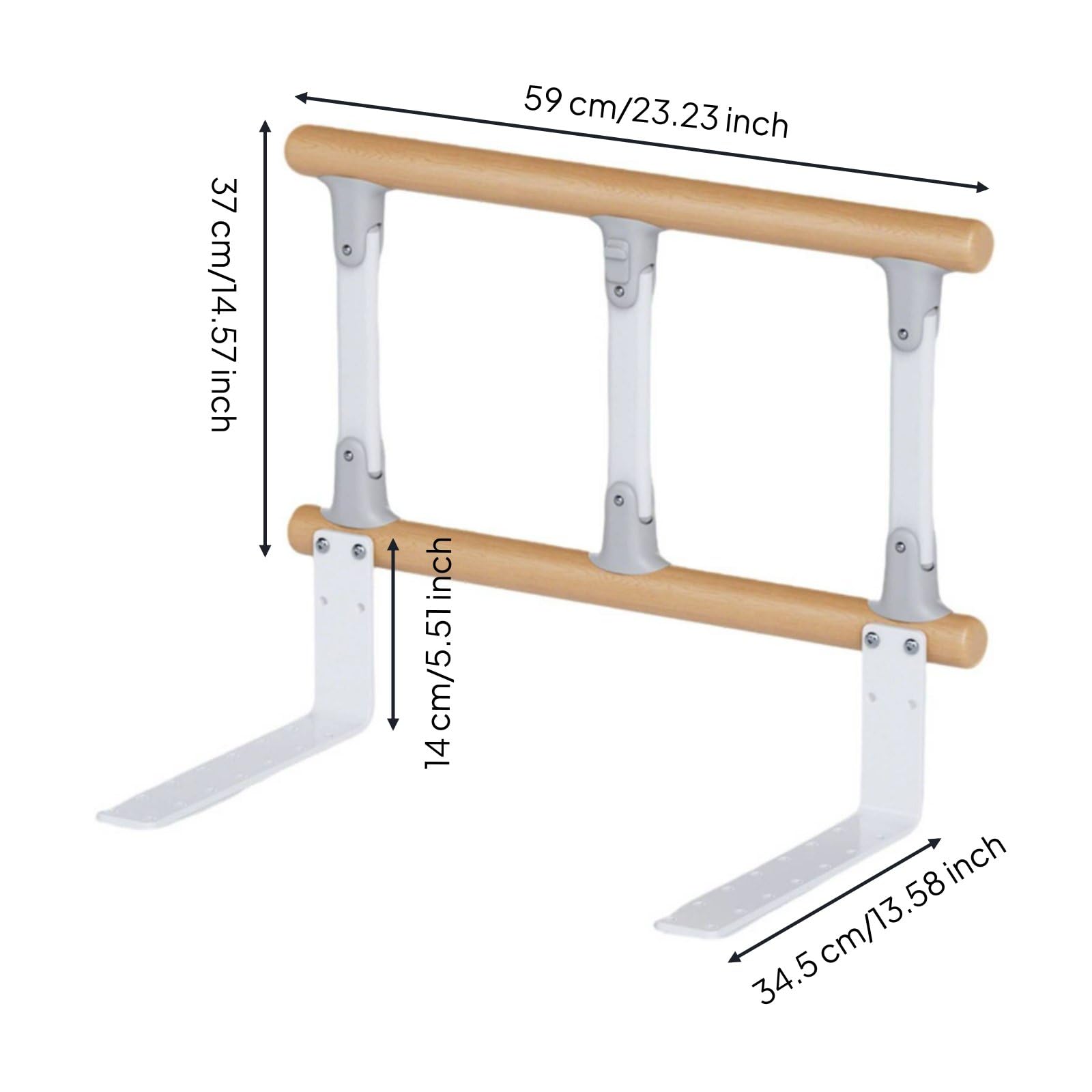 Protector Lateral Plegable sin Instalación Barandal Ajustable Agarre Firme para Ancianos, Pacientes, Barandilla De Cama De Madera Maciza De Tres Postes