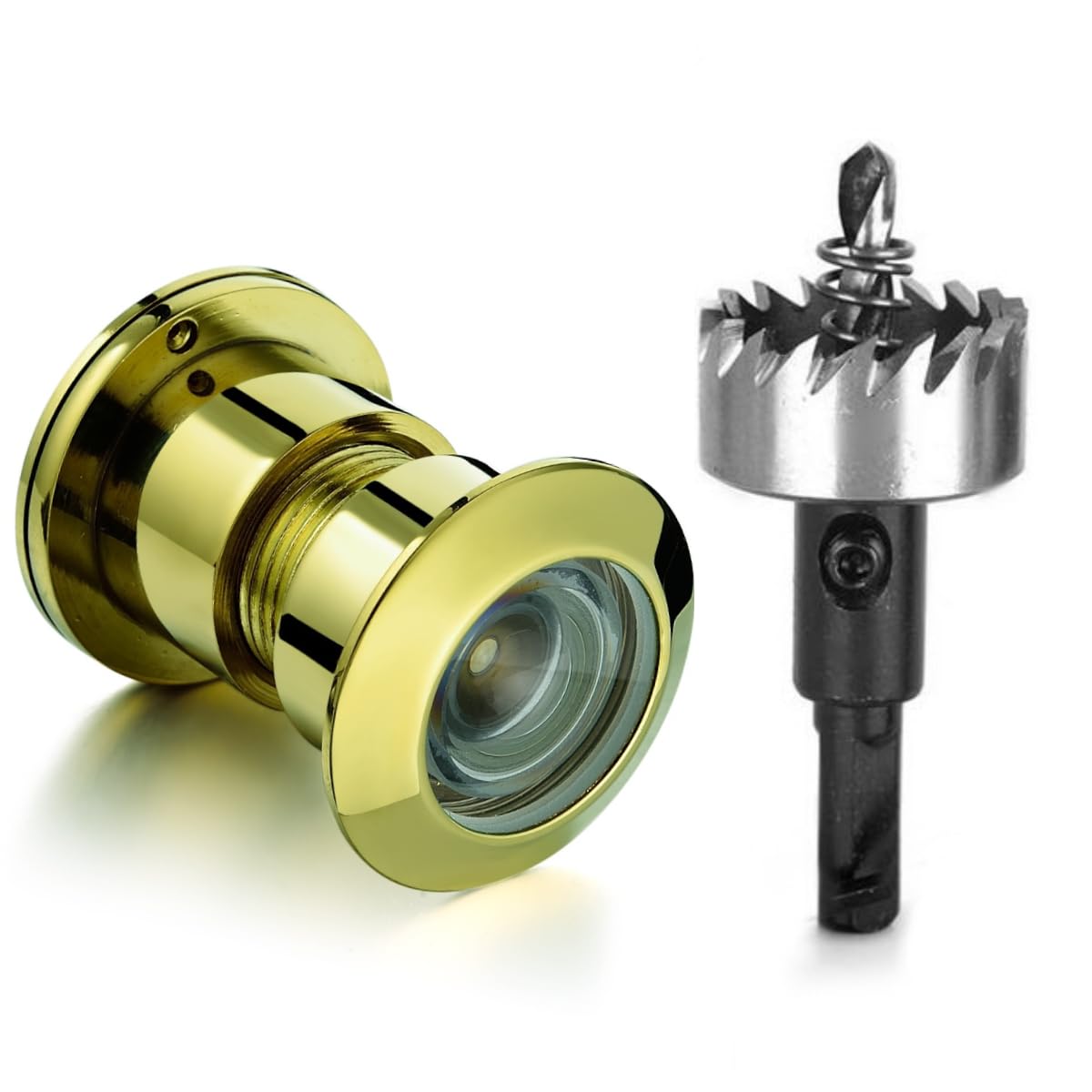 Togu Pvd Gold 3828 Brass Extra Larger Peep Holes For Door With 1-1/10“ Drill Bit, 220-Degree Door Viewer Peephole With Privacy Cover, Fitting Door Thick From 1-3/5" To 2-1/5", Finish