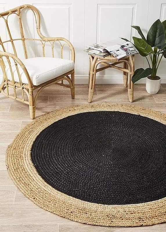 Inner Tapis de salon rond en jute noir, 1,2 m