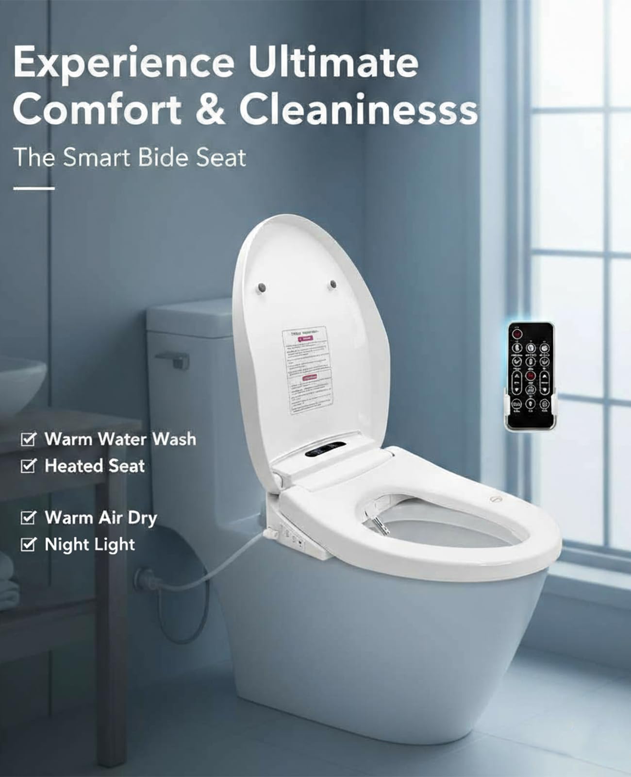 WLJBIDET Siège De Toilette Pour Bidet, Bidet électrique Avec Siège De Toilette Chauffant, Séchage Instantané à L'eau Chaude Et à L'air, Température Réglable, Panneau Latéral, écran D'affichage