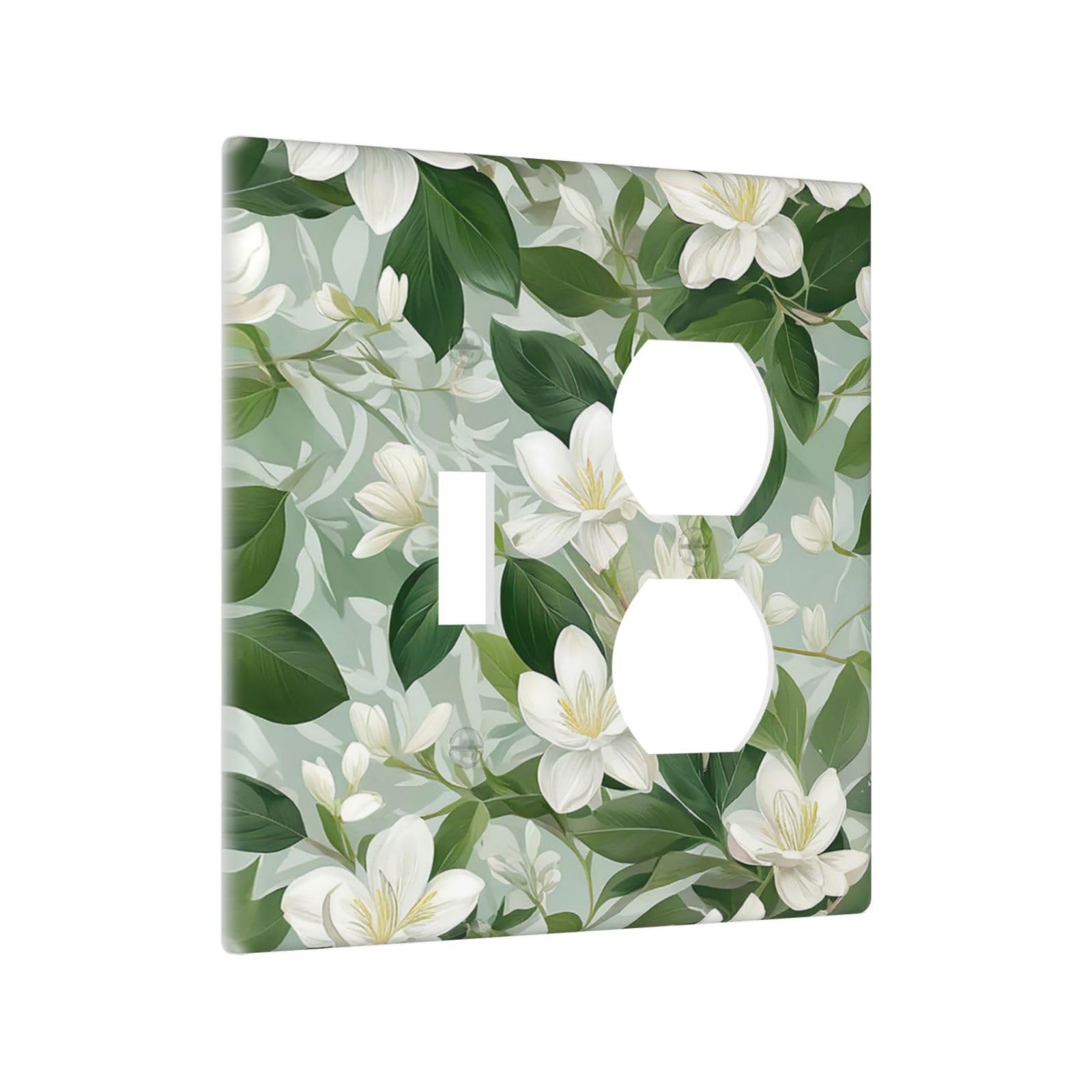 Plaques murales décoratives pour interrupteur GFCI - Fleurs blanches et feuilles vertes - 1 bascule, 1 interrupteur pour chambre à coucher, décoration de ferme