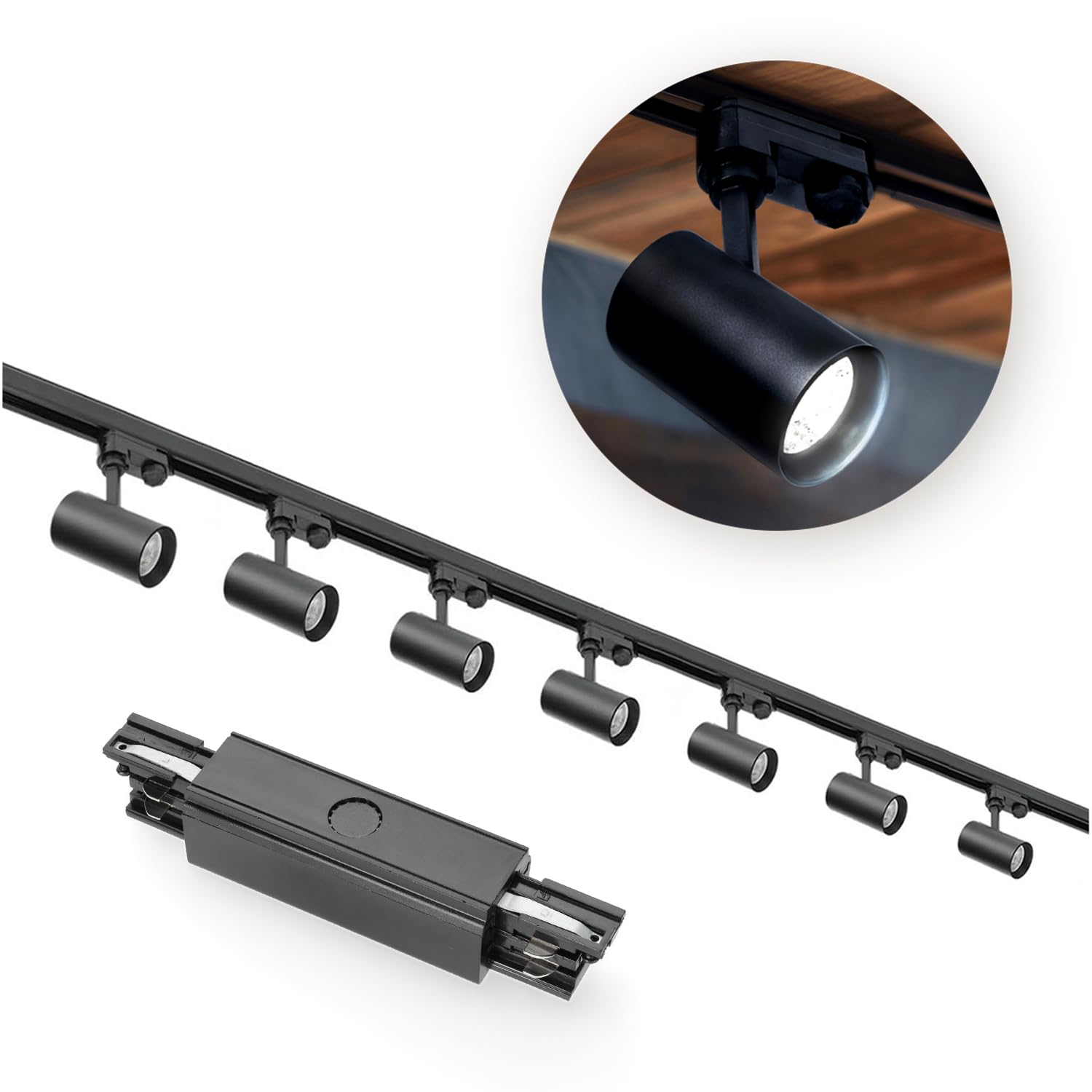 3-Phasen-Schienen-Set NEXTRACK - Schienensystem Komplett-Set 1m+2m Schiene, Schalter 'I', 7x Lampe, 2x Stecker SCHWARZ