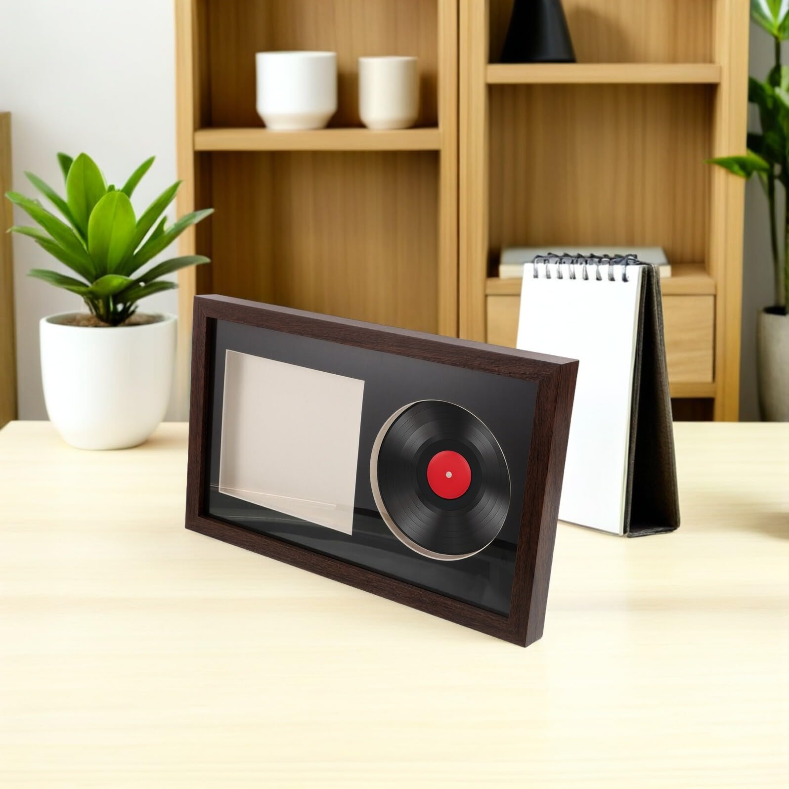 Sosoport Supporto per Dischi in Vinile in Legno Cornice Espositiva 3d per Collezione Musicale, Porta Album da Parete da Scrivania, Organizer per Esposizione CD e Vinili per Appassionati