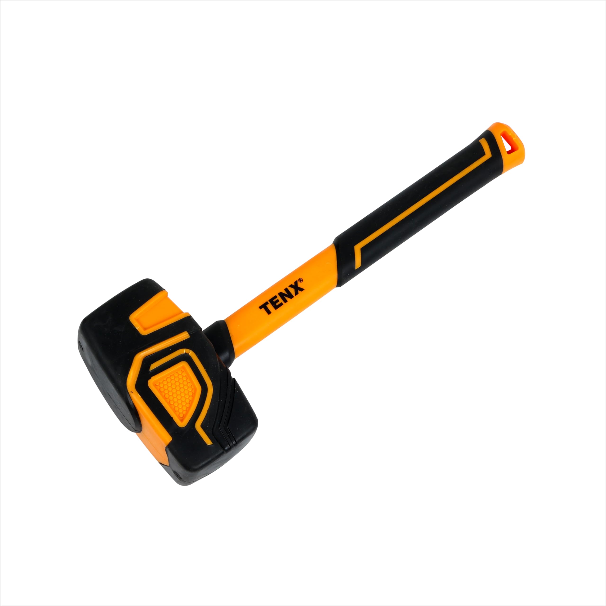 Tenx Black & Orange 32 Oz Rubber Hammer, Pvc/Pu Soft Head Mallet With Flat Smooth Face, Low-Noise Non-Marring Striking Tool For Flooring, Tile & Masonry