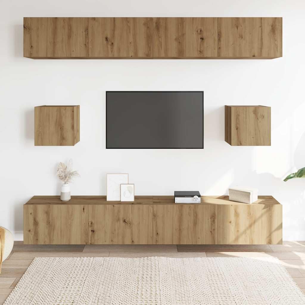 Lot de 6 meubles TV muraux en chêne artisanal