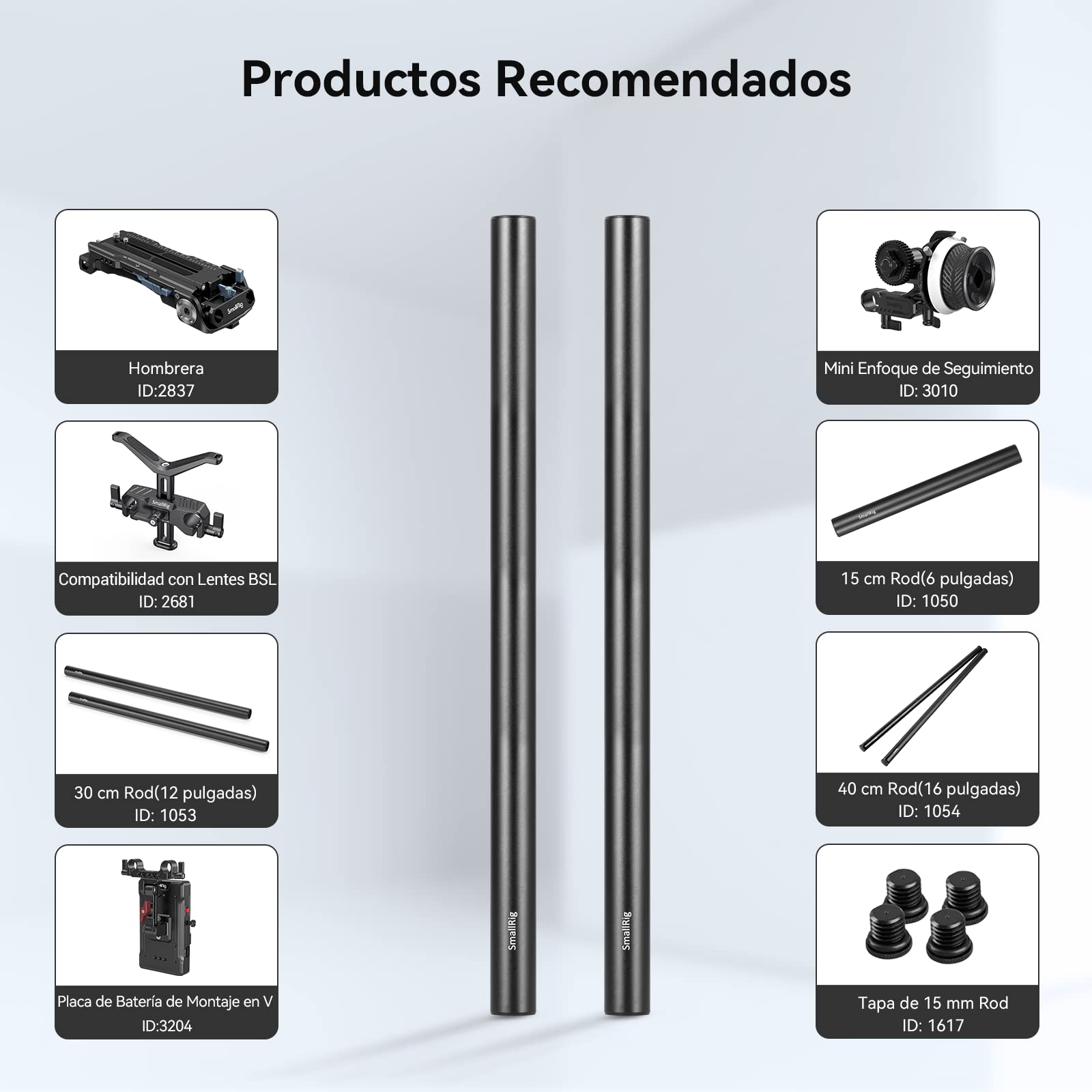 SMALLRIG Paquete de 15mm Rods, Barras de Aluminio(8 Pulgada y 12 Pulgada) y Rod Conectores -1659