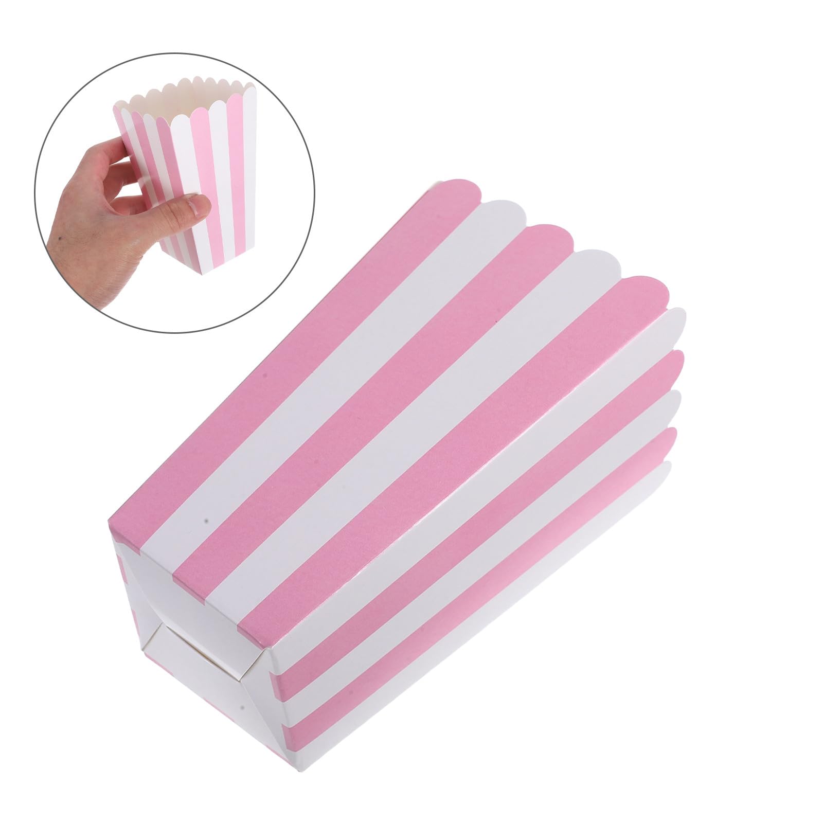 100 Secchielli per Popcorn in Carta a Righe Rosa Contenitori Resistenti All’Olio per Snack Feste di Compleanno Cinema e Carnevale Scatole per Dolci e Bomboniere Pratiche e