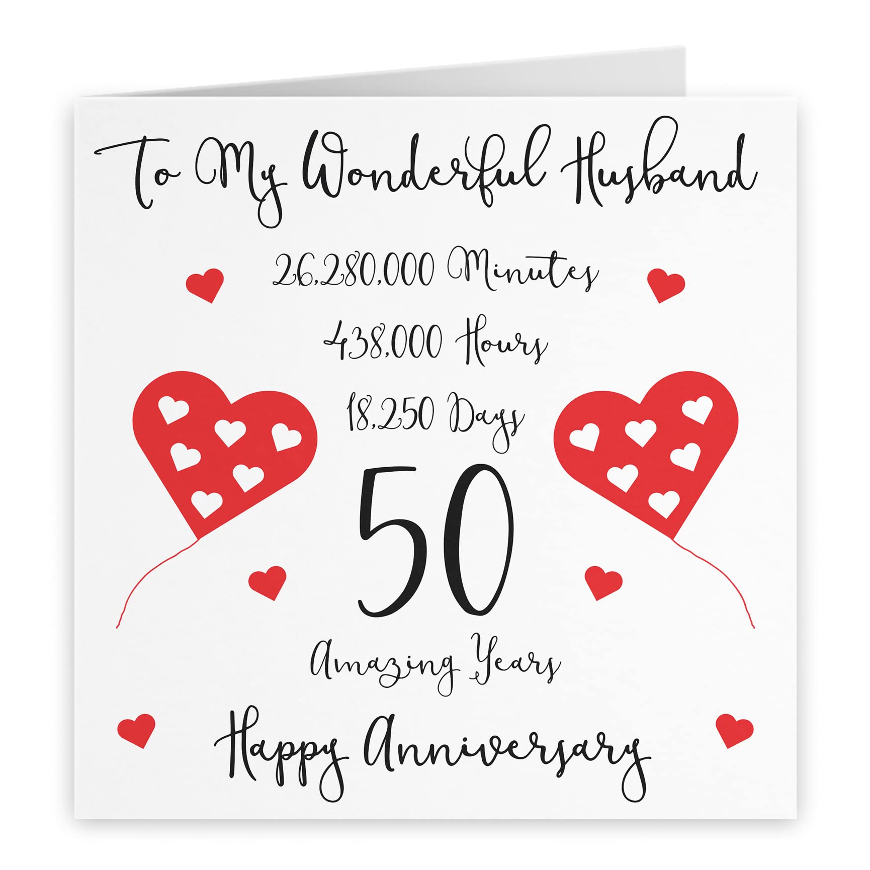 Hunts England, Romantic Husband 50th Wedding Anniversary Card, To My Wonderful Husband, 50 Amazing Years, Timeless Collection - Image 2