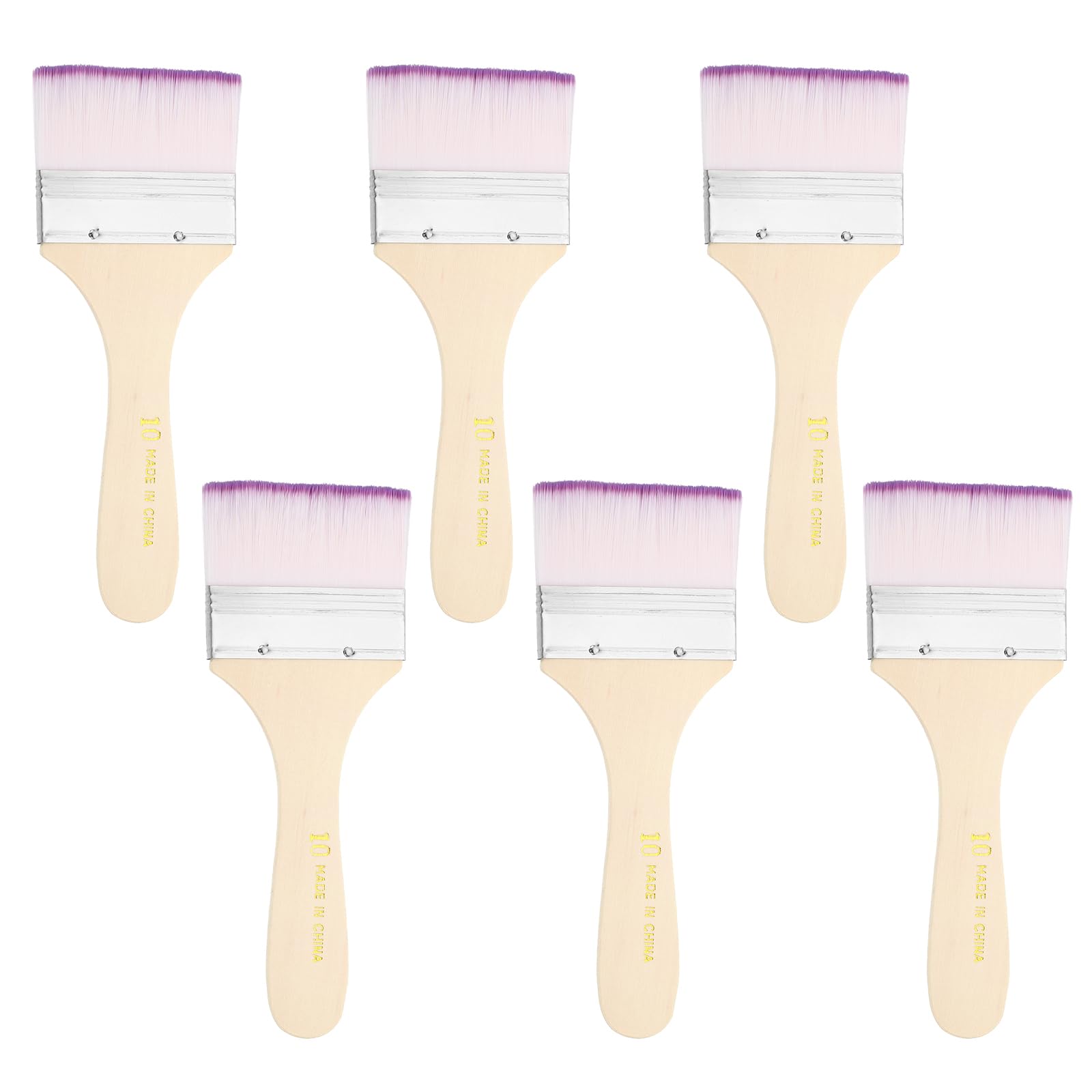 PATIKIL 6 Pcs Paint Brush Set, 165mm Nylon Bristle Flat Brushes with Wooden Handle DIY Art Painting Supplies for Acrylic Oil Watercolor Painting Wall Door Trim Paint, #10 Purple/White