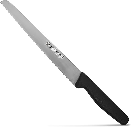 Jakmell - Cuchillo de pan de 8 pulgadas, cuchillo de pan dentado de acero inoxidable para pan y pastel, cuchillo dentado para cocinas caseras y