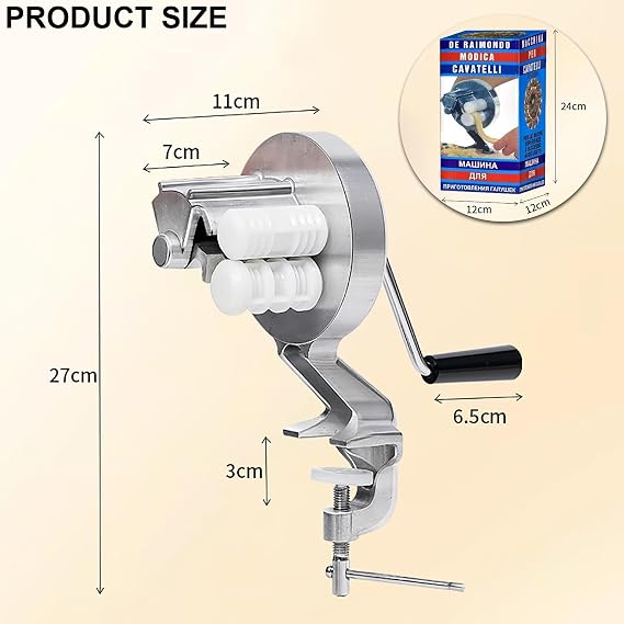 Cavatelli Maker Machine for Authentic Italian Pasta,Macaroni Maker,Aluminum Alloy Manual Hand Cranking Noodles Pressing Machine, Kitchen Restaurant Portable Extruder Pasta Maker