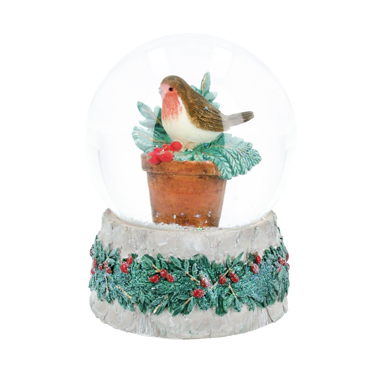 Gisela Graham Robin in Flower Pot Christmas Snow Globe
