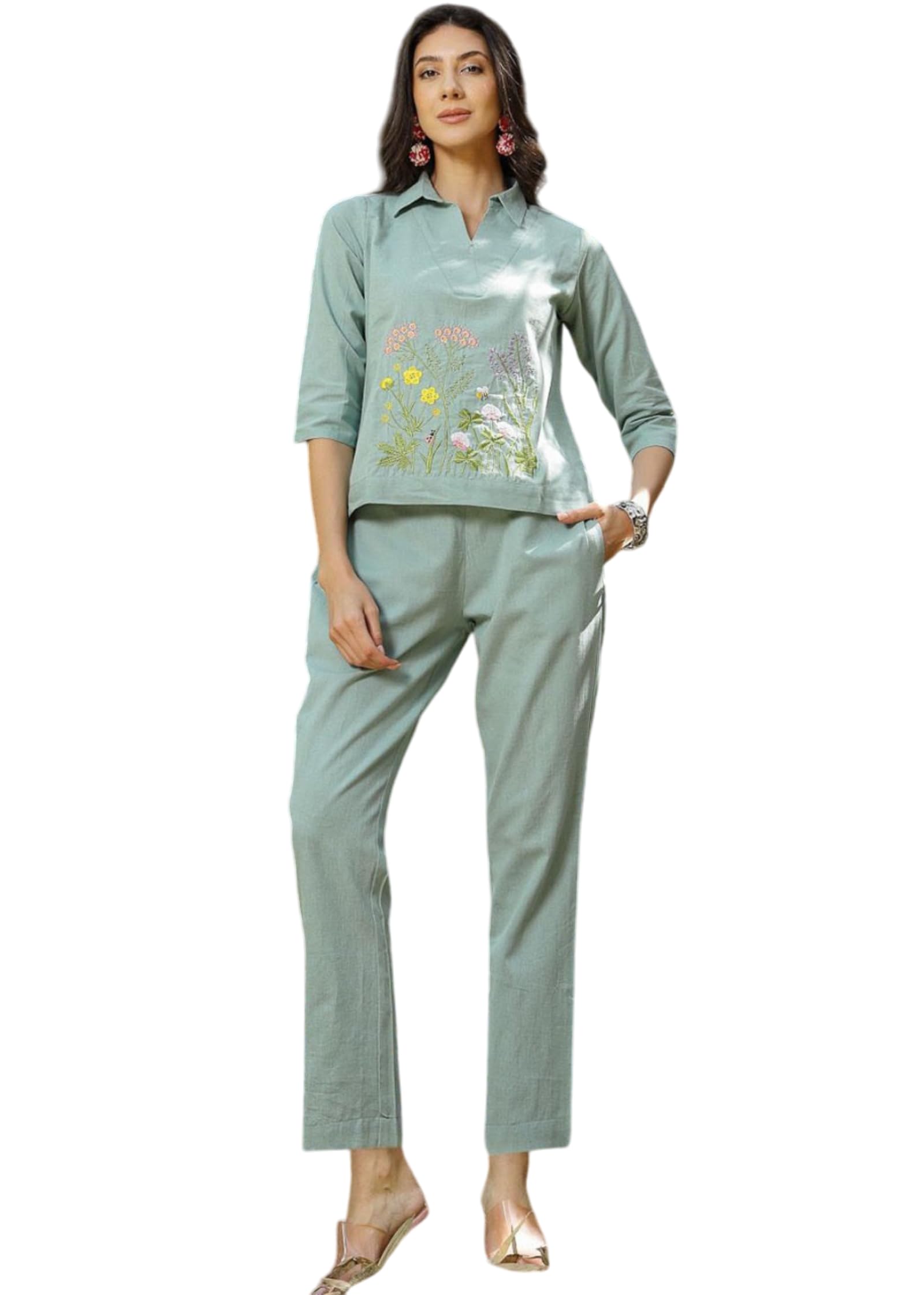 Wrangler Women Embroidery Co Ord Set with Side Pocket | Women 2 Pic Kurta Set I Fancy Kurta Set | Stylish Kurti Outfit | Co-Ordination Wear | Festive and Casual wear (215-C-D-E-19-02) in neutral
