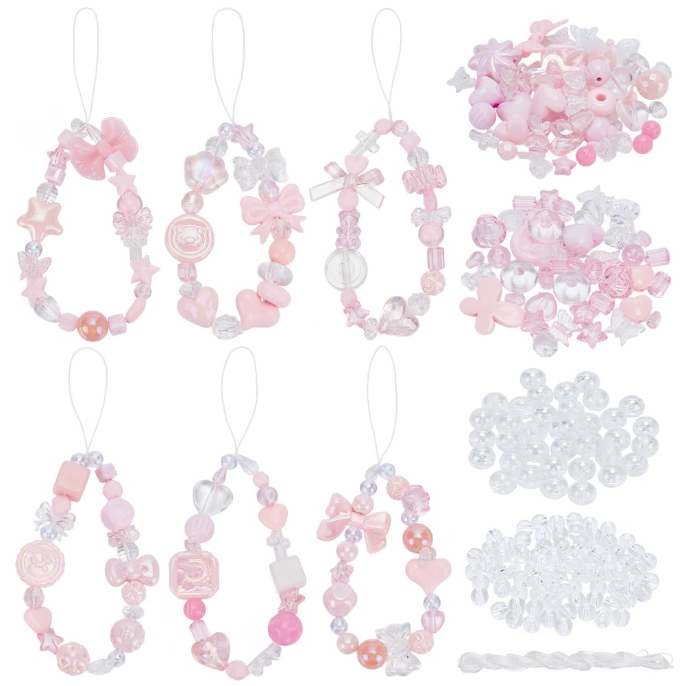 FREEBLOSS 6set DIY Mobile Phone Chain Set Beads for Phone Charms Phone Charm Making Kit DIY Cell Phone Accessories Ladies Fashion Beaded Phone Chain DIY Kit