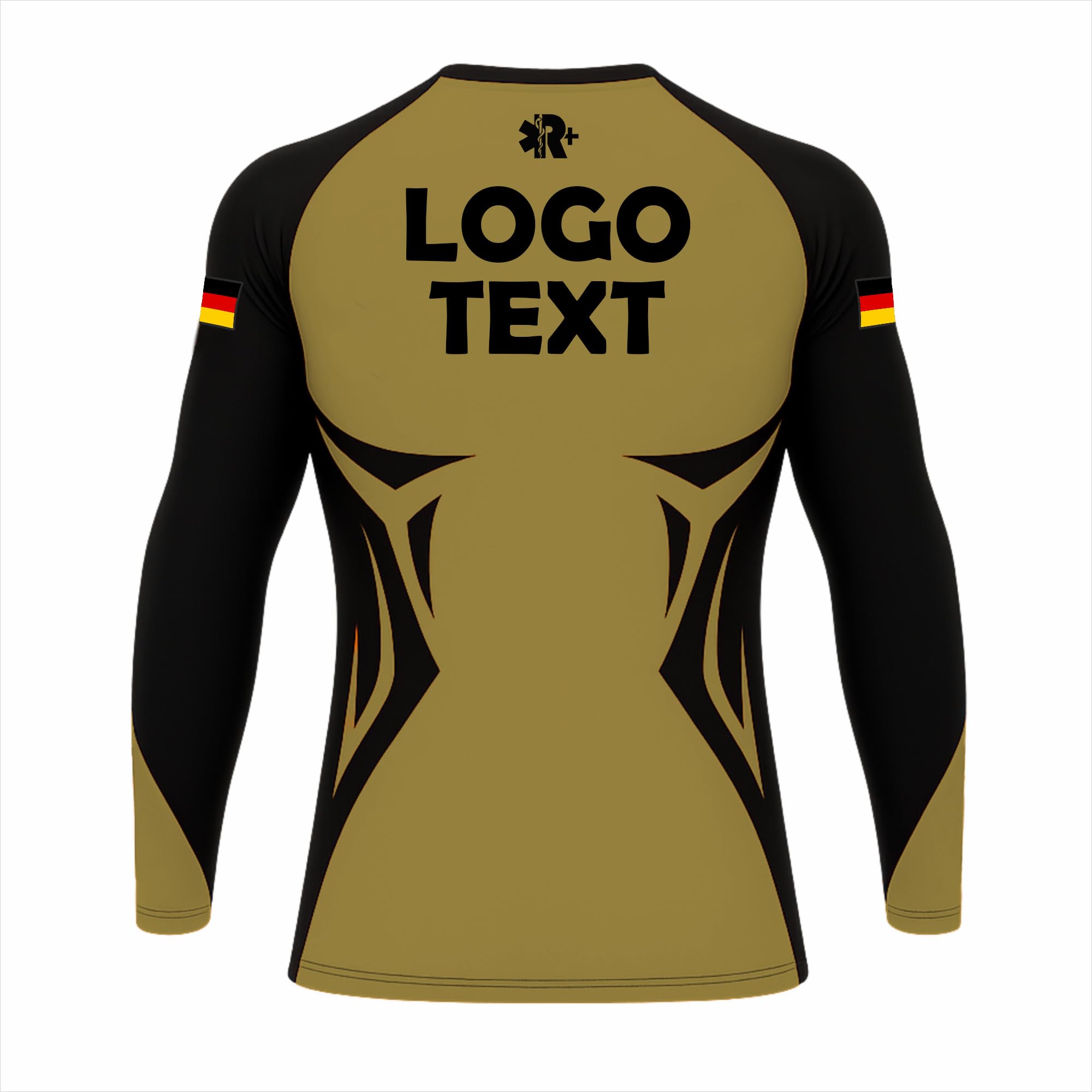 Funktionsshirt Herren Personalisiert Langarm, Kompressionsshirt, Laufshirt | Funktionsshirt mit Vorder- & Rückseite personalisierbar: Logo, Text, Name | Shirt personalisiert Herren | sandfarbe, bis 3XL