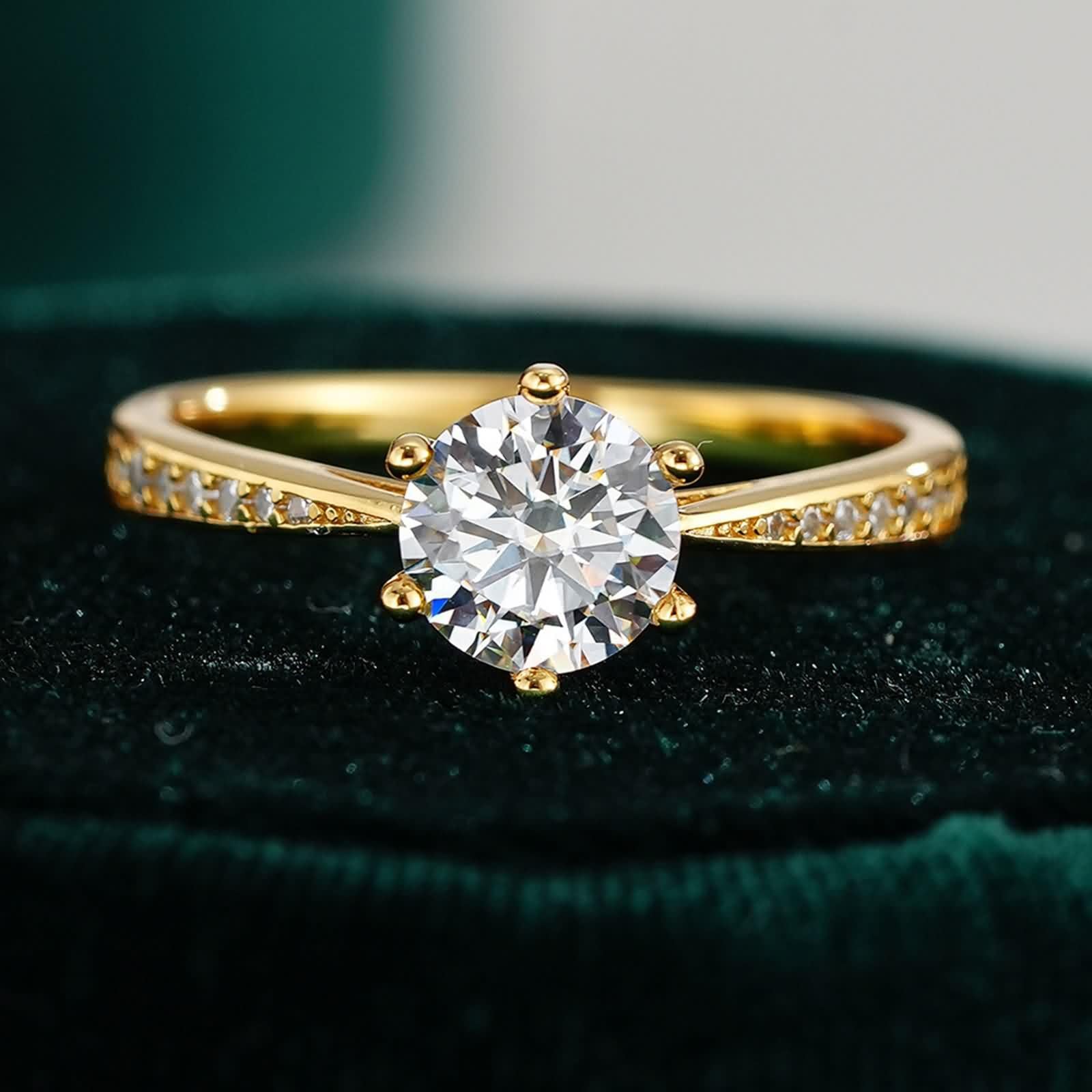 KnSam Anillo de compromiso auténtico Au 375/585/750 de oro, 6 garras con diamante creado en laboratorio, oro amarillo de 9 K/14 K/18 K, talla 47 – 65
