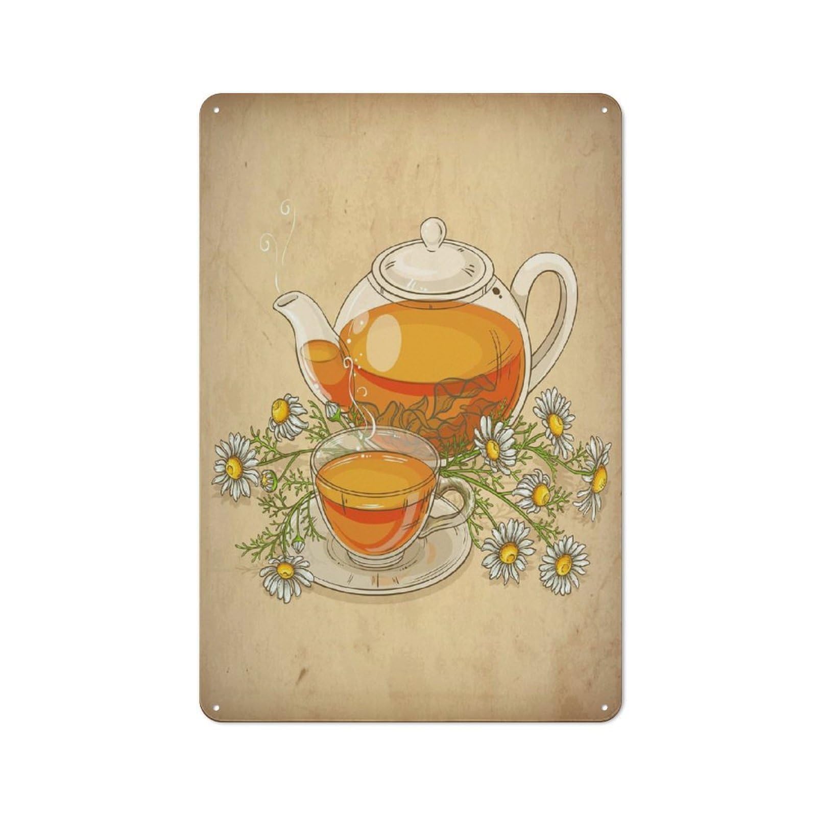 Chamomile Tea Vintage Tin Sign 30x20cm, Rustic Bistro Wall Plaque for Coffee Bar, Kitchen, Bistro Or Tea Corner
