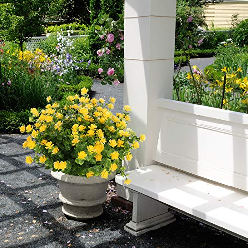 Urstoud Artificial Flowers, Fake Artificial Greenery Uv Resistant No Fade Faux Plastic Plants For Wedding Bridle Bouquet Indoor Outdoor Home Garden Kitchen Office Table Vase 6Pcs (Yellow) #TOP6