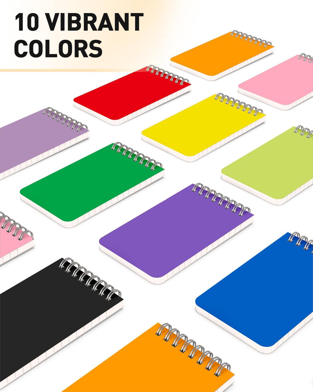 Dynta Mini Spiral Notebooks Bulk 3x5 Inch Memo Pads, 50 Packs Small Notepad Top Bound, 10 Vibrant Colored, 60 Sheets/120 Pages Pocket Notepads for Listing, Planning, Note-taking