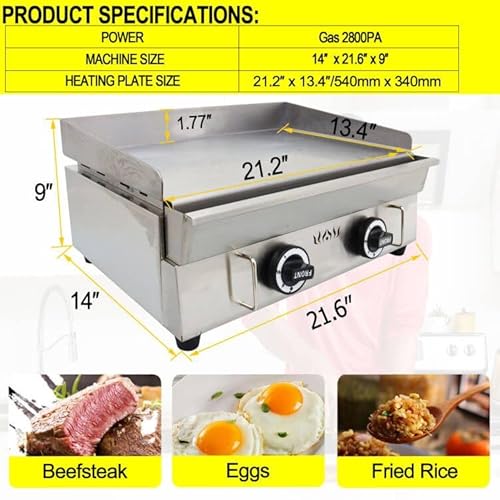 Techtongda L134222 Lpg Gas Grill Griddle, Stainless Steel Commercial Countertop Griddle Flat Top Grill thumb #2