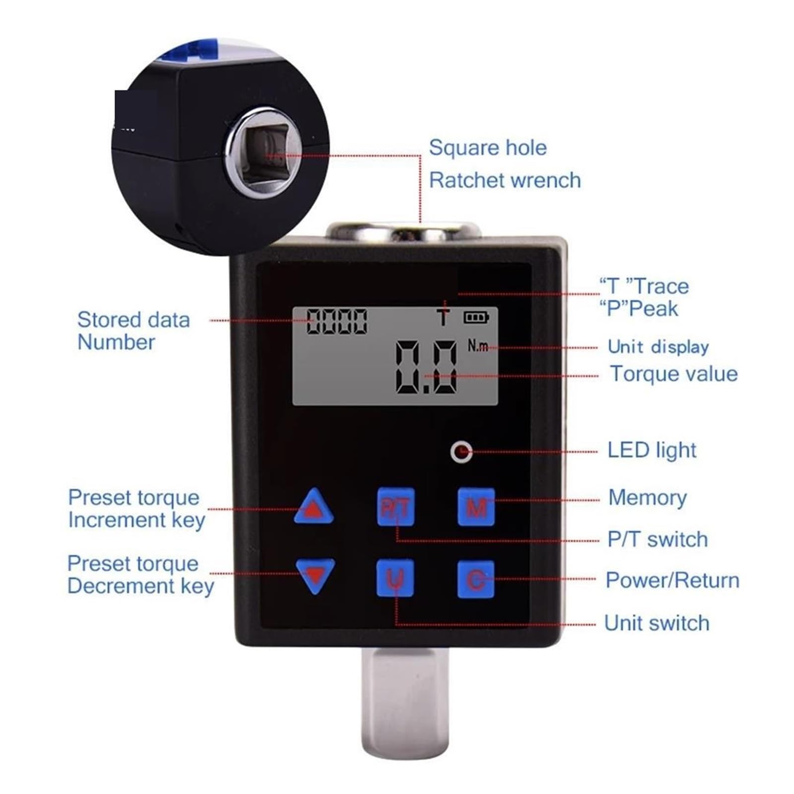 Drehmomentschlüssel Digital, Digitaler Drehmomentmesser 0,3–340 Nm, einstellbarer Drehmomentmesser-Adapter, professioneller elektronischer Drehmomentschlüssel, Inspektions- und Reparaturwerkzeuge,Ele