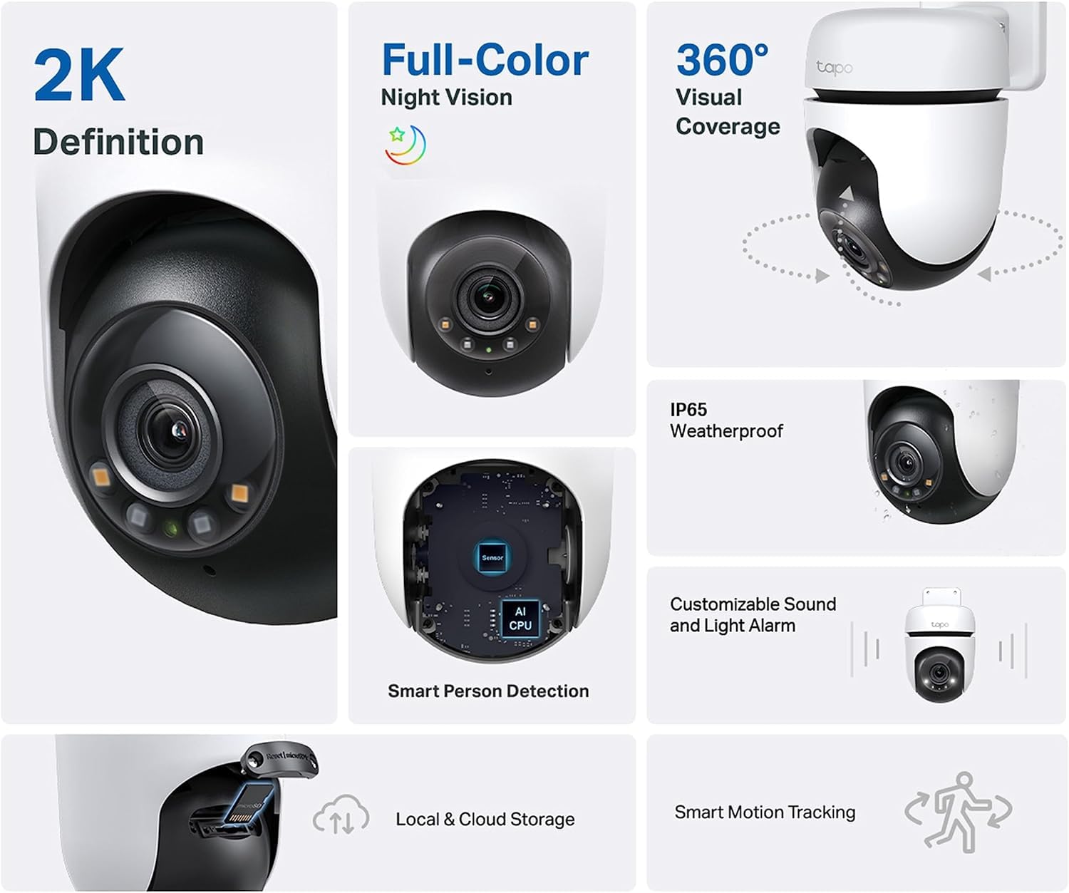 Tapo 2K 3MP QHD Pan/Tilt Outdoor Wired Security Wi-Fi Camera, 360° Visual Coverage, Full-Color Night Vision Up to 98ft, Smart Motion Tracking, Person Detection,Physical Privacy Mode(Tapo C510W) - 3