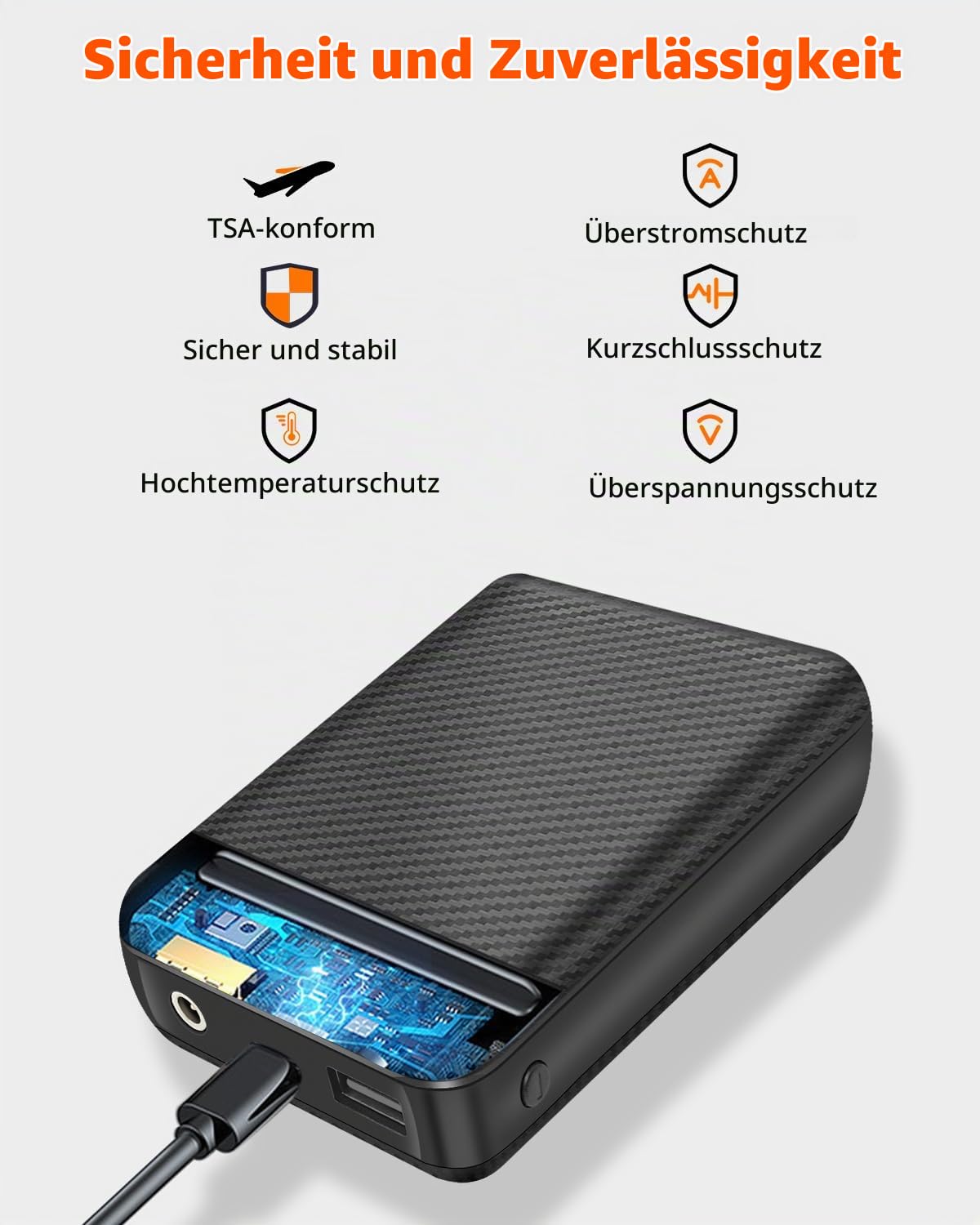 FERNIDA 16000mAh Power Bank 7.4V DC & 5V USB Powerbank für Heizweste Hose
