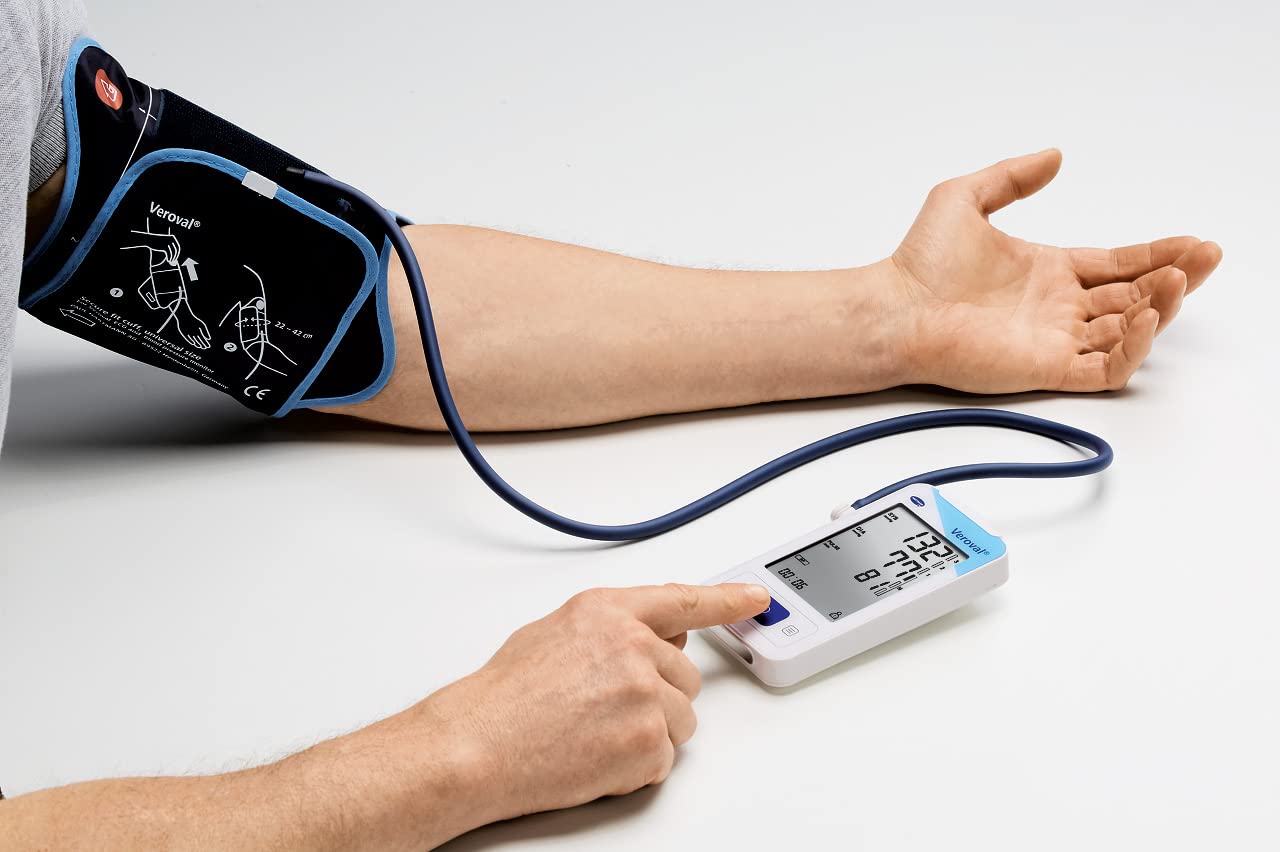 VEROVAL Tensiómetro de Brazo Digital con Monitor de ECG Portátil, Medidor de Tensión Arterial, Detecta Hipertensión y Arritmias, Talla Universal 22-42cm