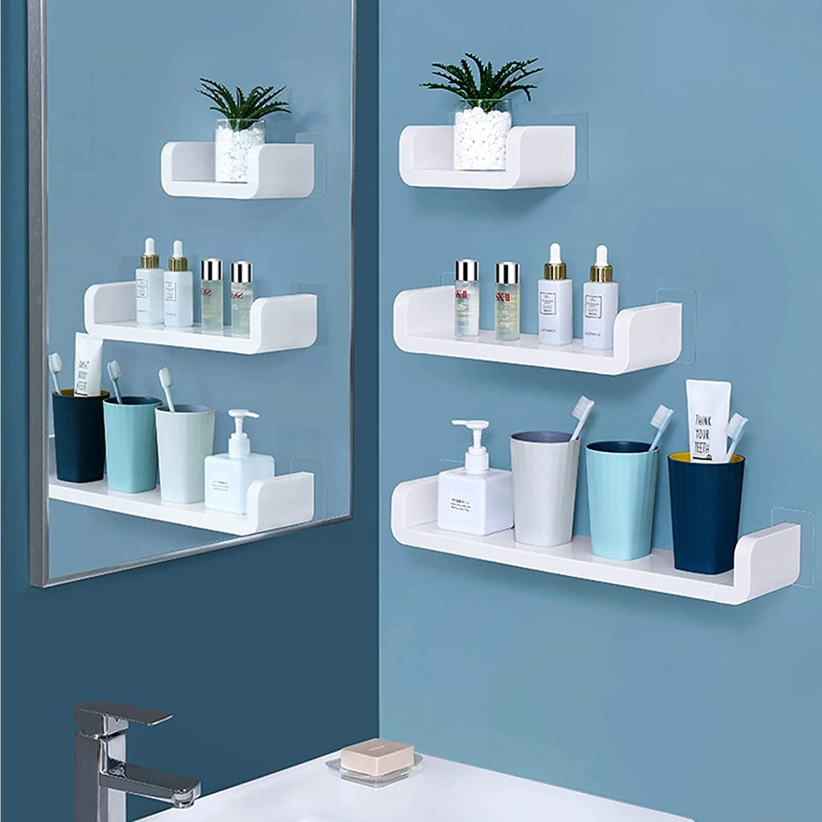 Bathroom Shelf,U-shaped Floating Shelf,Self Adhesive Wall Shelf,Non-Drilling Shower Caddy Rack, Removable Plastic Over Sink Decor Shelf Organizer for Shower, Kitchen, Bedroom, Toilet (S+M+L(Set of 3))