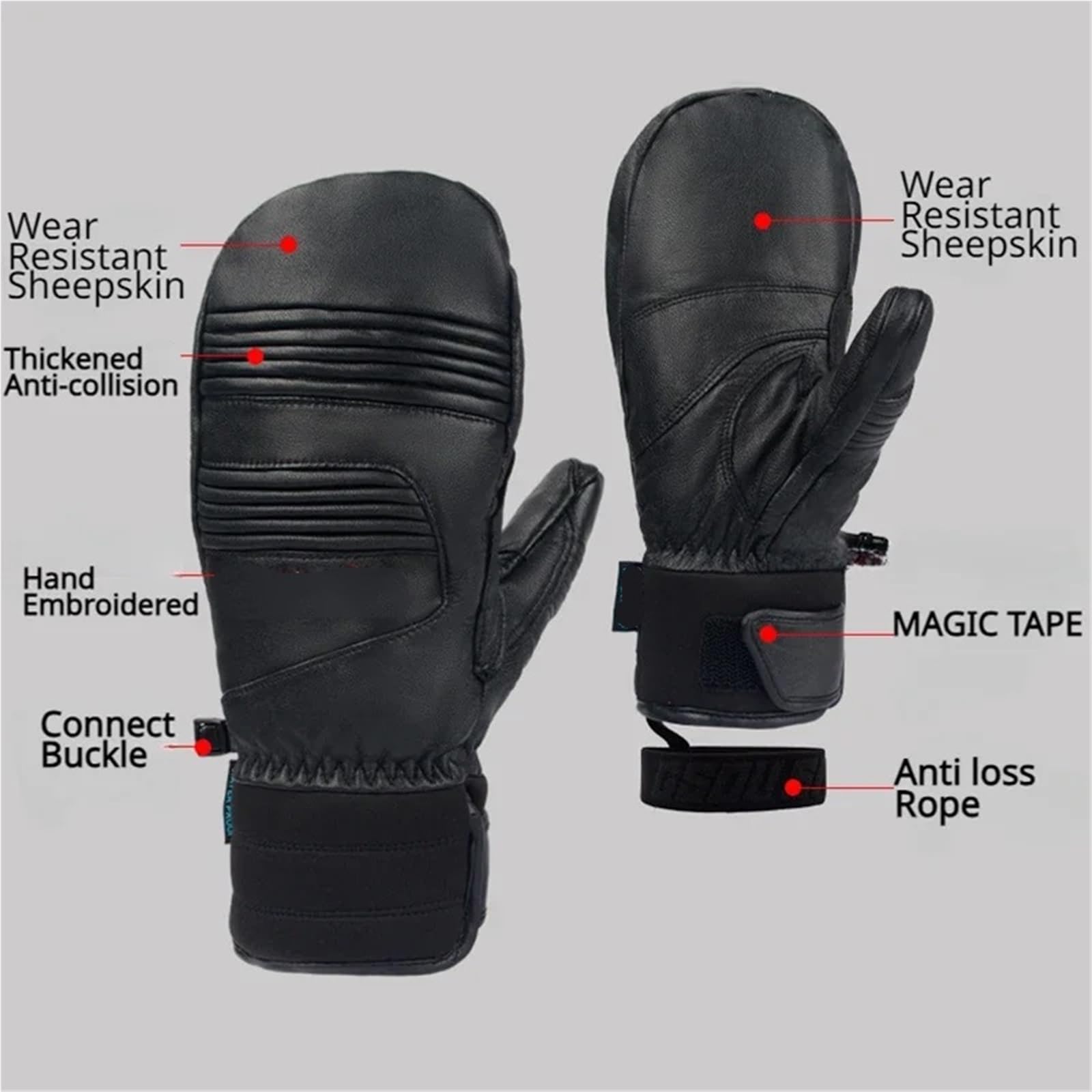 Guantes térmicos de esquí para hombre y mujer, resistentes al agua, con pantalla táctil y agarre antideslizante (negro, S)