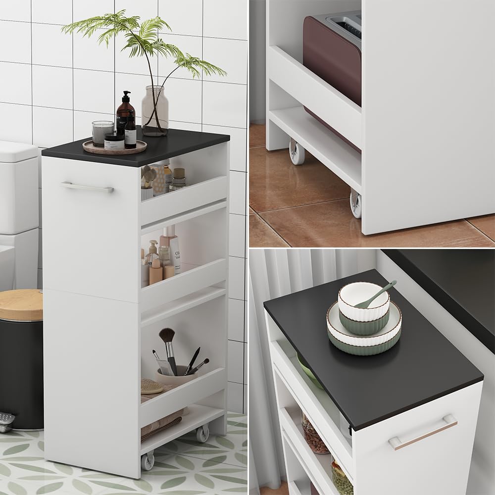 Vicco Caisson à roulettes Rivo, Blanc/Anthracite, 30x84.8cm | avec roulettes et surfaces de rangement ouvertes pour une utilisation flexible