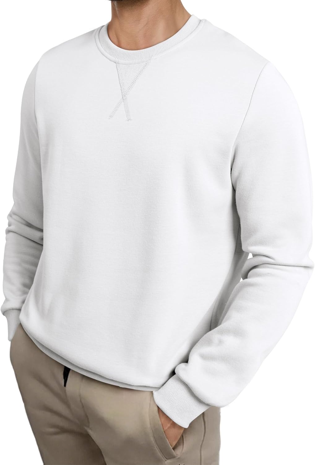 JMIERR Mens Cotton Sherpa Lined Sweatshirts Casual Fleece Long Sleeve Crewneck Fall Winter Pullover Shirts - Image 4