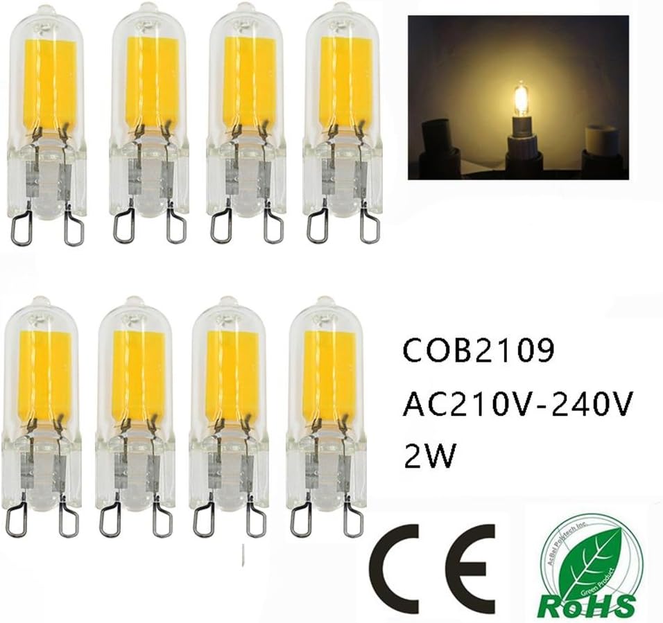 MAX-DP 8PCS - G9 LED glass rice bubble 2W COB 2109 AC110V220V Constant power drive 220-240LM 360-degree light，15*50mm , warm white [Energy Class A++]