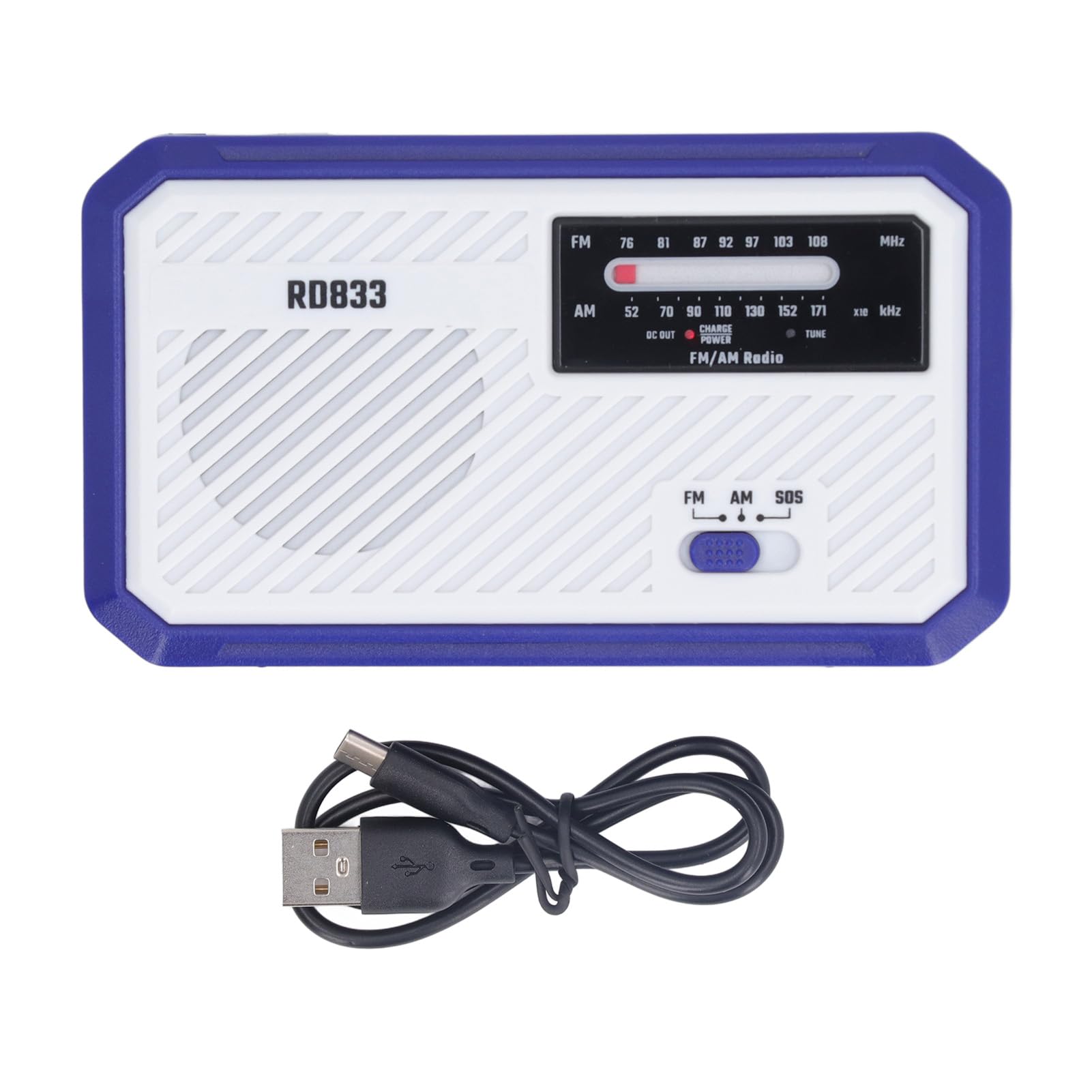 Radio Eléctrica de Manivela, Linterna LED Solar Multifuncional, Alarma SOS con Cargador de Teléfono Móvil de Emergencia para Uso Doméstico y Exterior. (Azul)