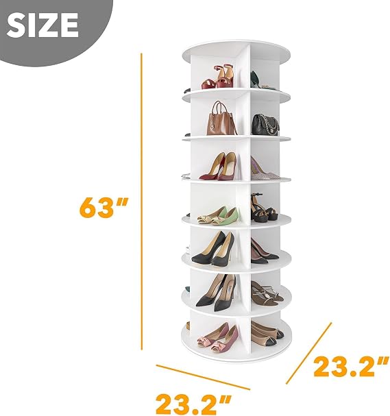 360° Spinning Shoe Rack Tower 7 Tier Rotating Shoe Rack Wood for 28 Pairs of Shoes, Vertical Round Shoe Handbag Organizer for Closet Entryway Living Room Bedroom