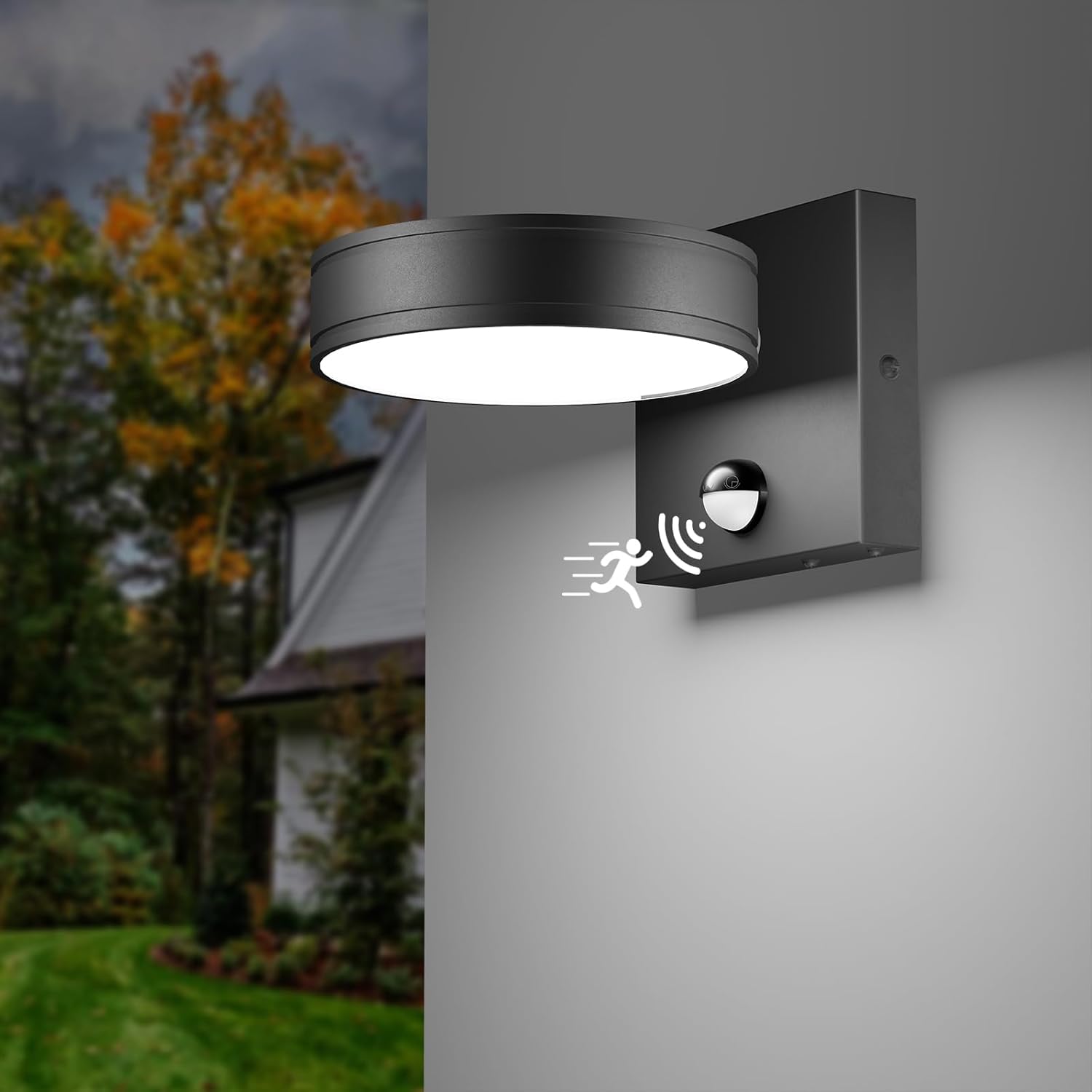 360° Adjustable Motion Sensor Outdoor Wall Sconce, 1500LM Dimmable LED Frameless Solid Aluminum Light, Waterproof Exterior Lighting for Porch Garage Entryway Patio