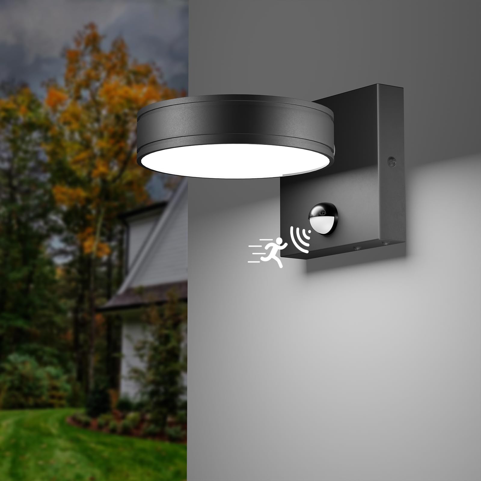 Photo 1 of Homunaire 360° Adjustable Motion Sensor Outdoor Wall Sconce, 1500LM Dimmable LED Frameless Solid Aluminum Light, Waterproof Exterior Lighting for Porch Garage Entryway Patio